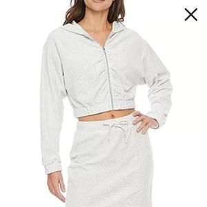 Juicy By Juicy Couture Rouched Womens Long Sleeve Zipper Hoodie Diamond Ice Gray